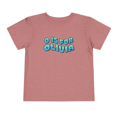 Custom Wavy Letter and Name Blue Green Toddler Short Sleeve Tee