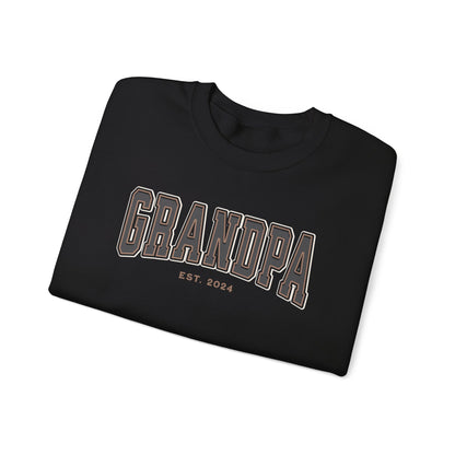 Grandpa Est 2024 Grey Tan College Letter Sweatshirt