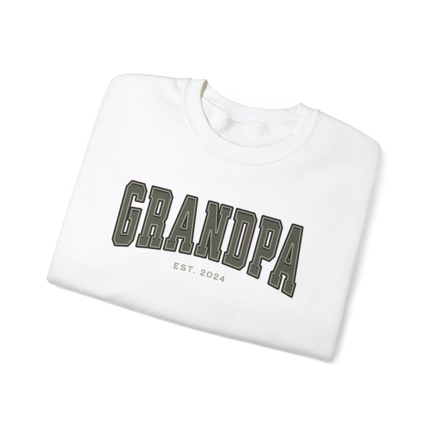 Grandpa Est 2024 Army Green College Letter Sweatshirt