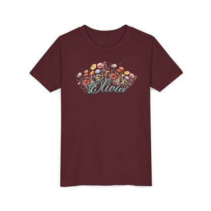 Custom Green Name Flower Youth Shirt