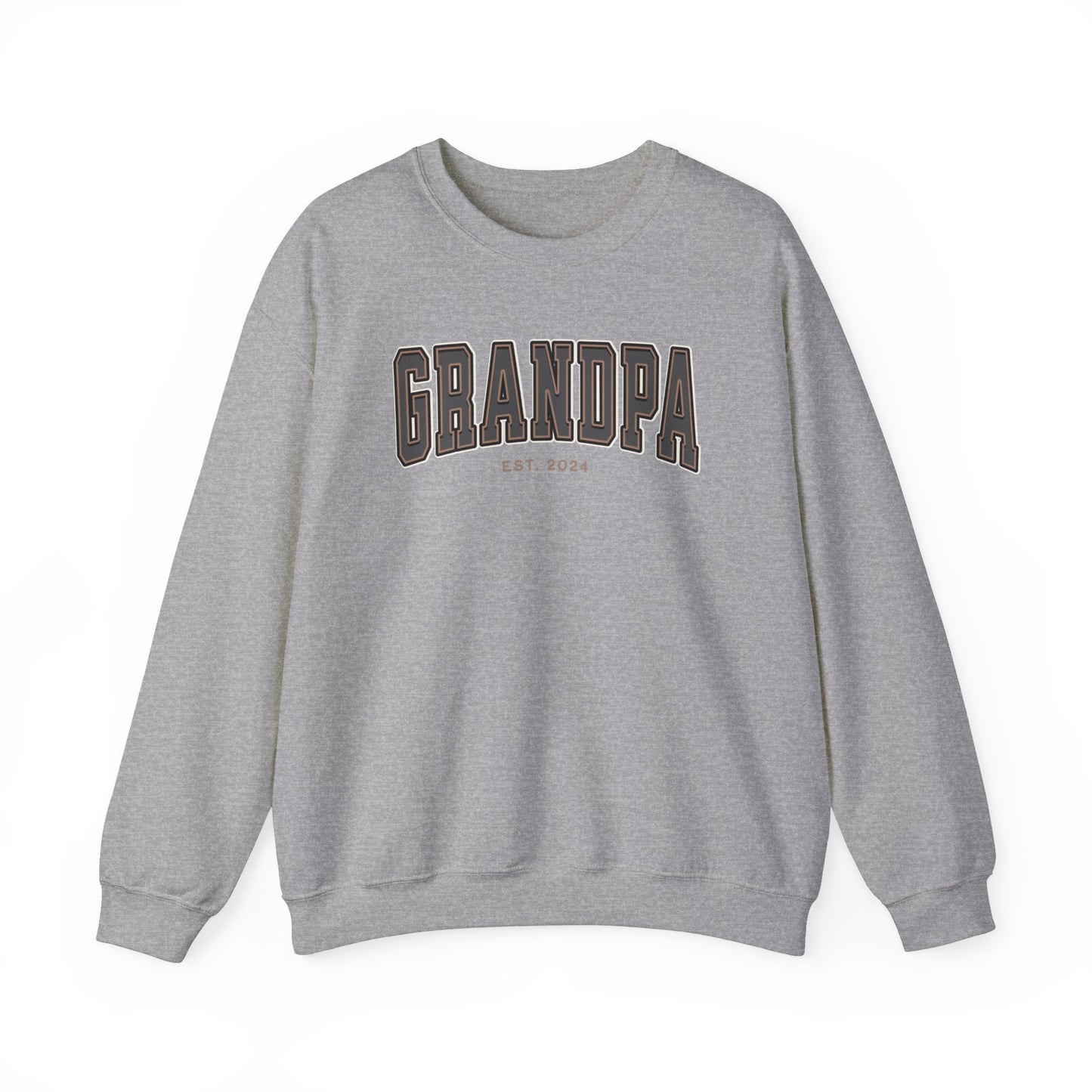 Grandpa Est 2024 Grey Tan College Letter Sweatshirt