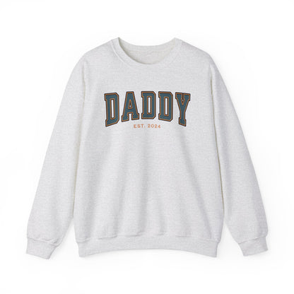 Daddy Est 2024 Teal Orange College Letter Sweatshirt
