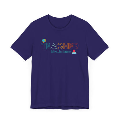 Custom Teacher Outline Lettering Globe Short Sleeve Tee