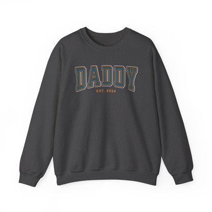 Daddy Est 2024 Teal Orange College Letter Sweatshirt