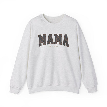 Mama Est 2024 Grey Tan College Letter Sweatshirt
