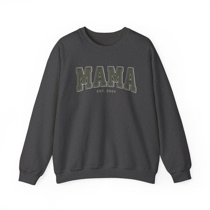 Mama Est 2024 Army Green College Letter Sweatshirt