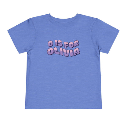 Custom Wavy Letter and Name Purple Pink Toddler Short Sleeve Tee