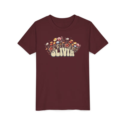 Custom Yellow Retro Name Flower Youth Shirt