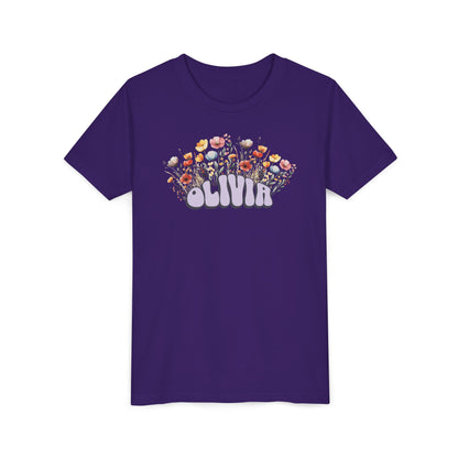Custom Purple Retro Name Flower Youth Shirt