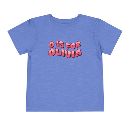 Custom Wavy Letter and Name Pink Toddler Short Sleeve Tee