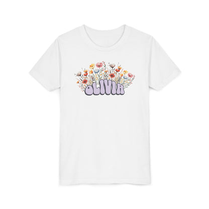 Custom Purple Retro Name Flower Youth Shirt