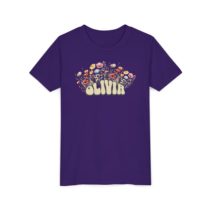 Custom Yellow Retro Name Flower Youth Shirt