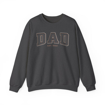 Dad Est 2024 Grey Tan College Letter Sweatshirt