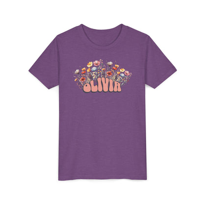 Custom Pink Retro Name Flower Youth Shirt