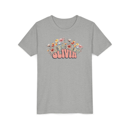 Custom Pink Retro Name Flower Youth Shirt