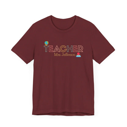 Custom Teacher Outline Lettering Boho Globe Short Sleeve Tee