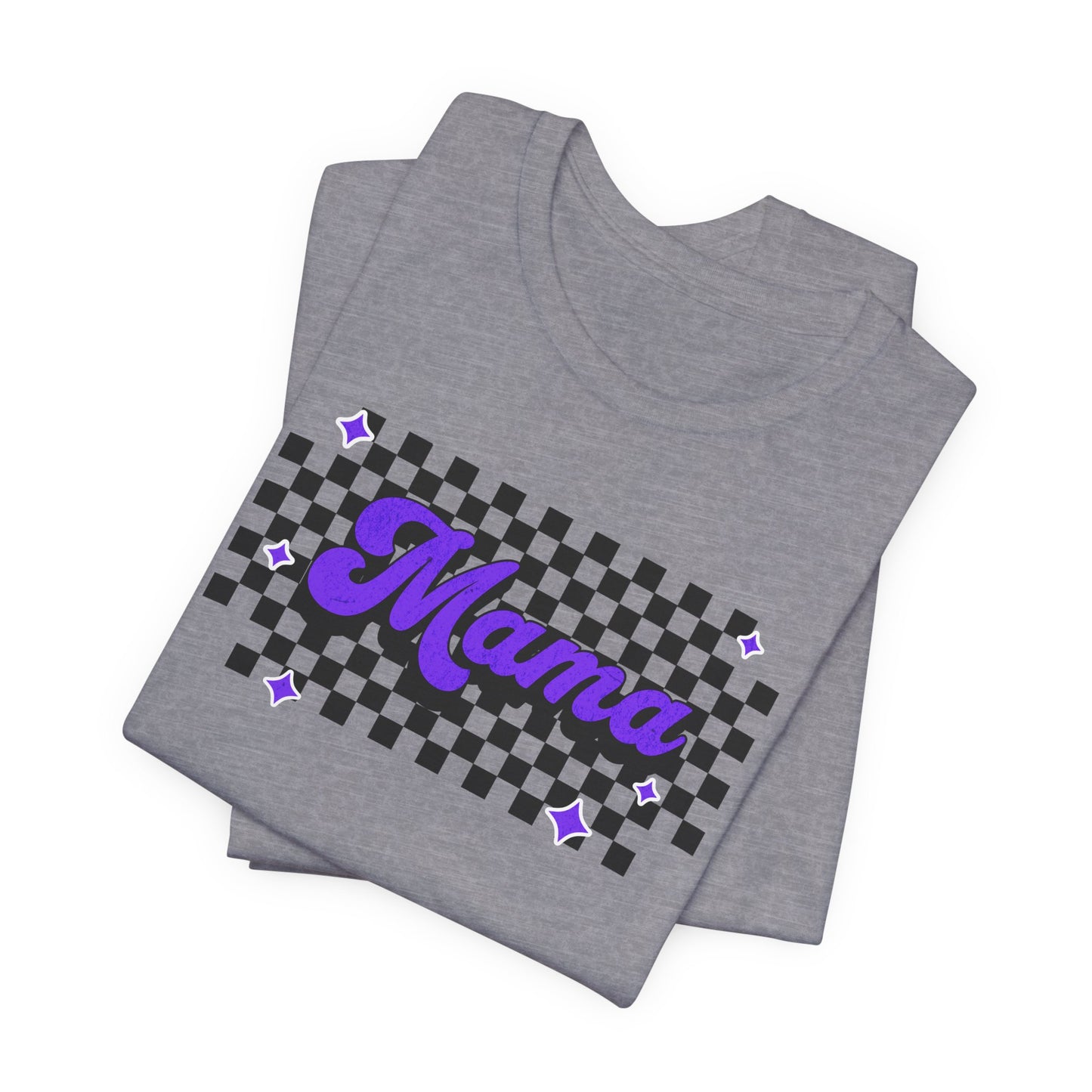 Purple Checkered Mama Short Sleeve Tee