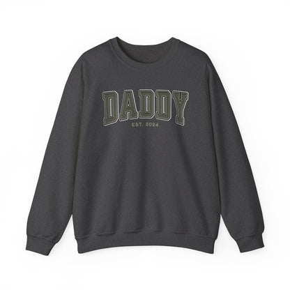 Daddy Est 2024 Army Green College Letter Sweatshirt