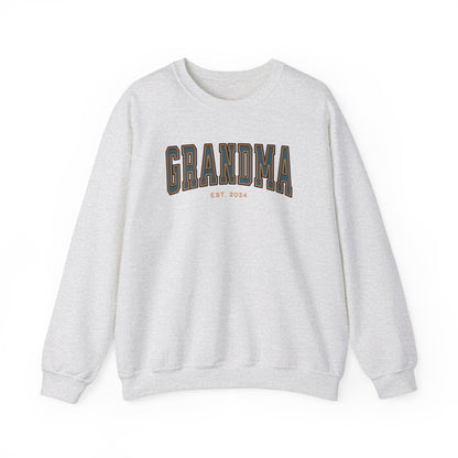 Grandma Est 2024 Teal Orange College Letter Sweatshirt