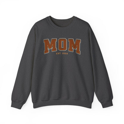 Mom Est 2024 Orange College Letter Sweatshirt