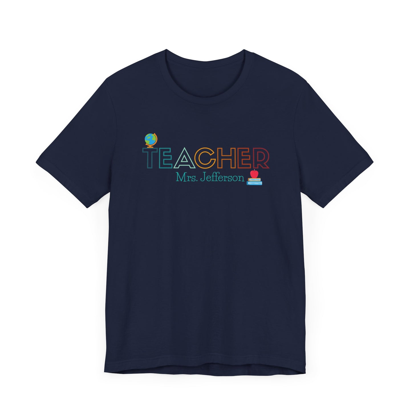 Custom Teacher Outline Lettering Globe Short Sleeve Tee