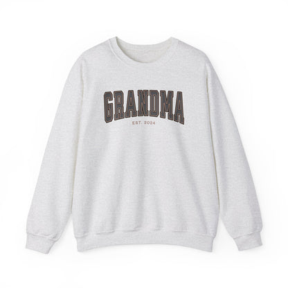 Grandma Est 2024 Grey Tan College Letter Sweatshirt