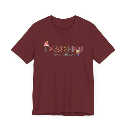 Custom Teacher Outline Lettering Flowers Short Sleeve Tee