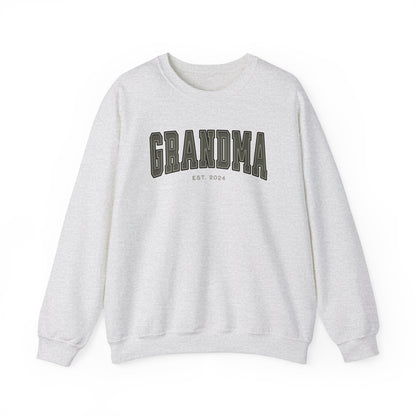 Grandma Est 2024 Army Green College Letter Sweatshirt