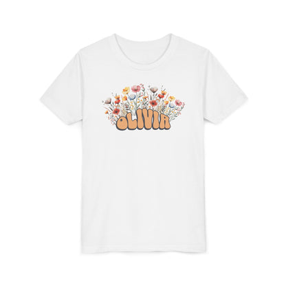 Custom Orange Retro Name Flower Youth Shirt