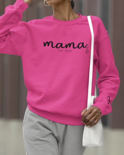 Custom Mama Est 2024 Heart Key Chain Sleeve Sweatshirt