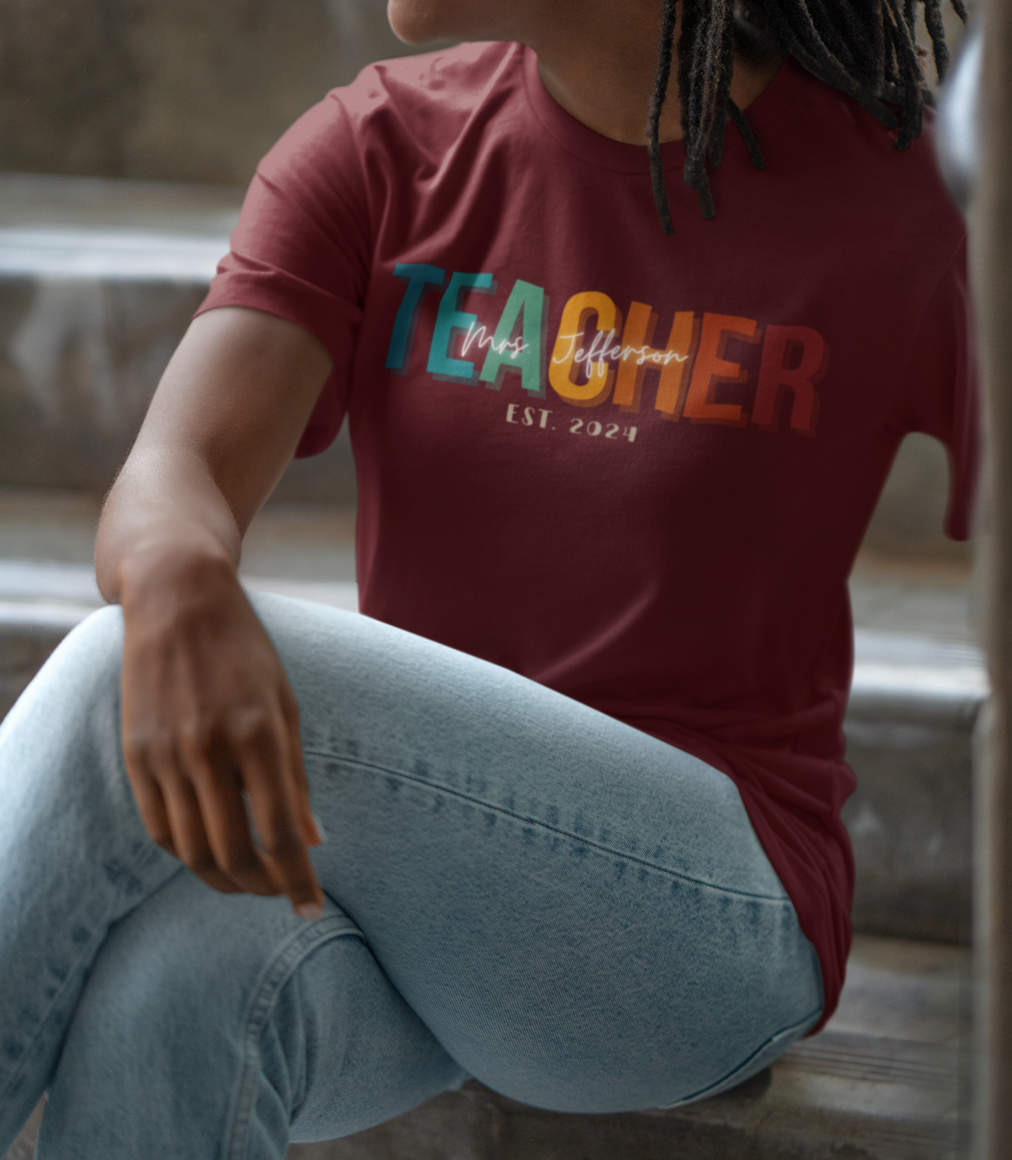 Custom Teacher Block Lettering Short Sleeve Tee