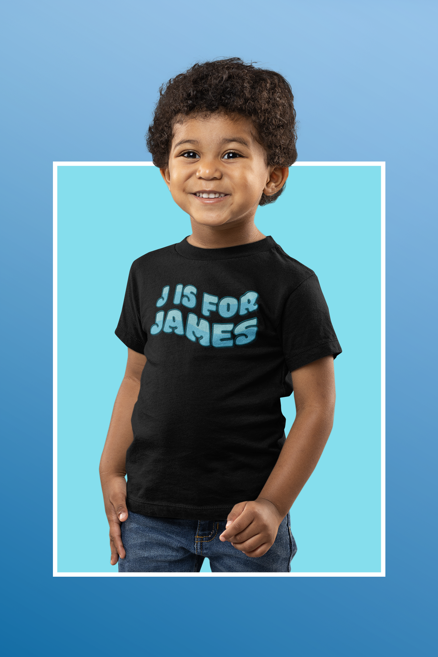 Custom Wavy Letter and Name Blue Toddler Short Sleeve Tee