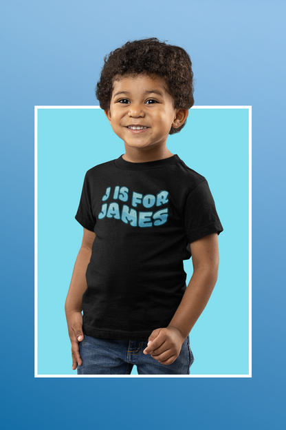 Custom Wavy Letter and Name Blue Toddler Short Sleeve Tee