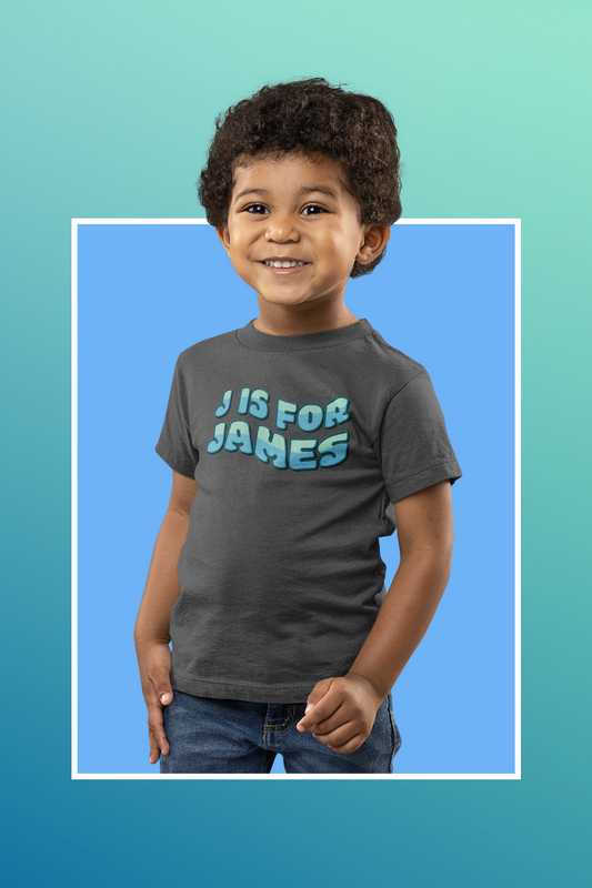 Custom Wavy Letter and Name Blue Green Toddler Short Sleeve Tee