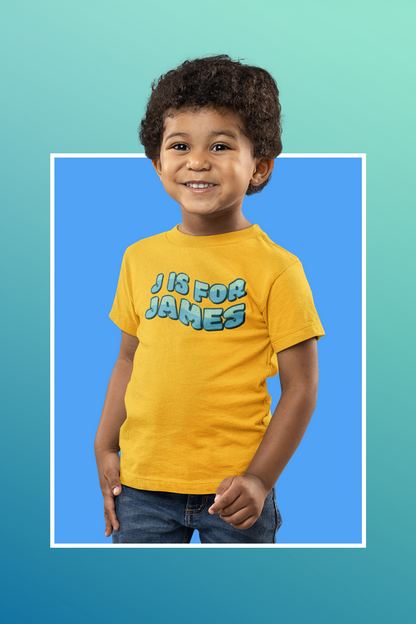 Custom Wavy Letter and Name Blue Green Toddler Short Sleeve Tee