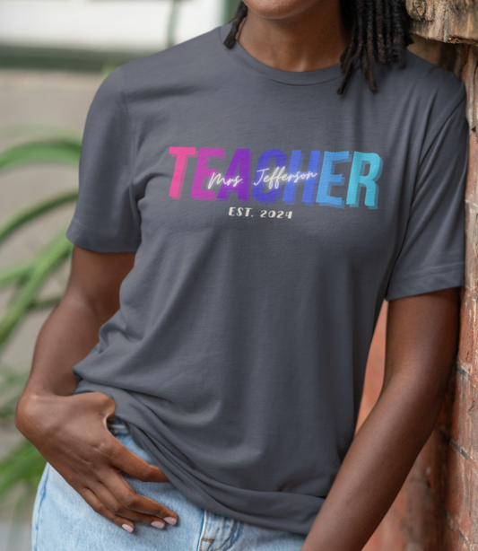Custom Teacher Bright Block Lettering Short Sleeve Tee