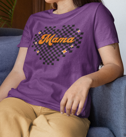 Orange Heart Checkered Mama Short Sleeve Tee