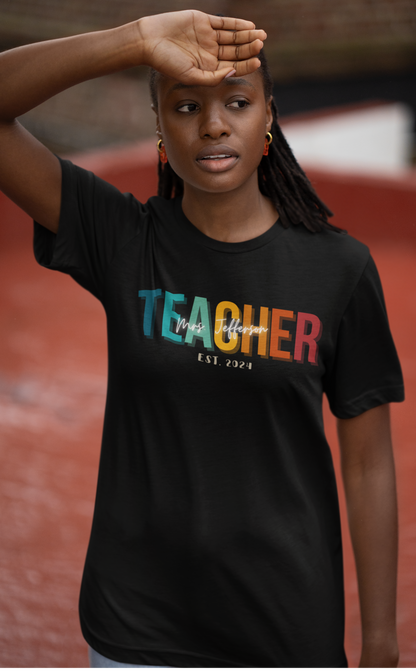 Custom Teacher Block Lettering Short Sleeve Tee