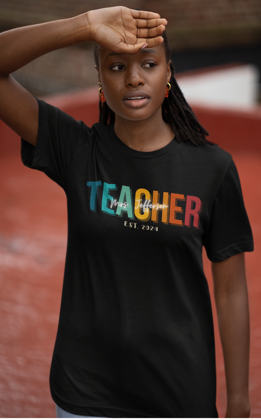 Custom Teacher Block Lettering Short Sleeve Tee