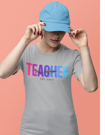 Custom Teacher Bright Block Lettering Short Sleeve Tee