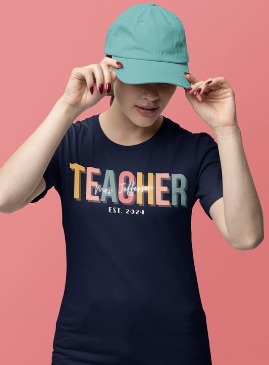 Custom Teacher Boho Block Lettering Short Sleeve Tee