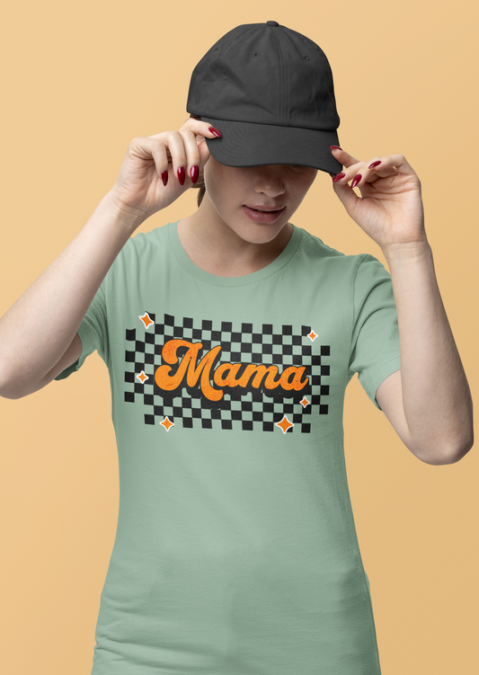 Orange Checkered Mama Short Sleeve Tee