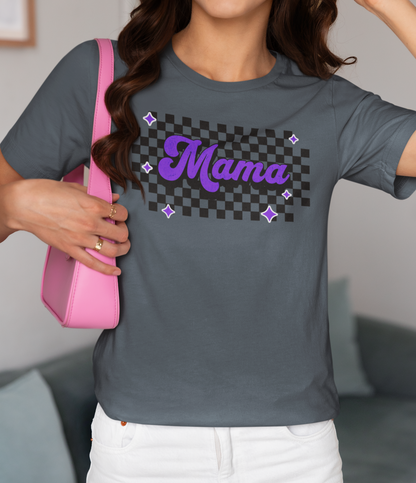 Purple Checkered Mama Short Sleeve Tee