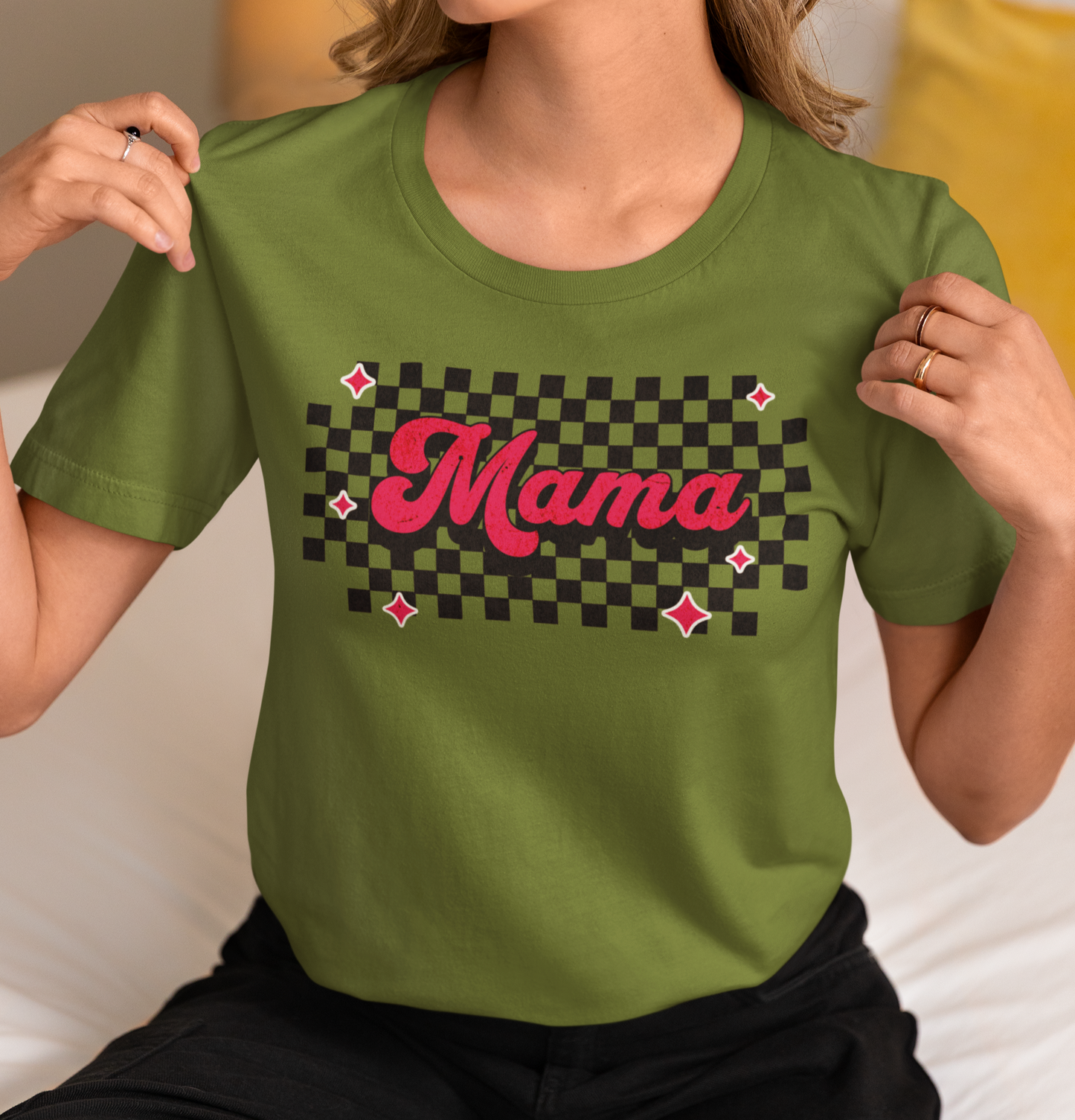 Pink Checkered Mama Short Sleeve Tee