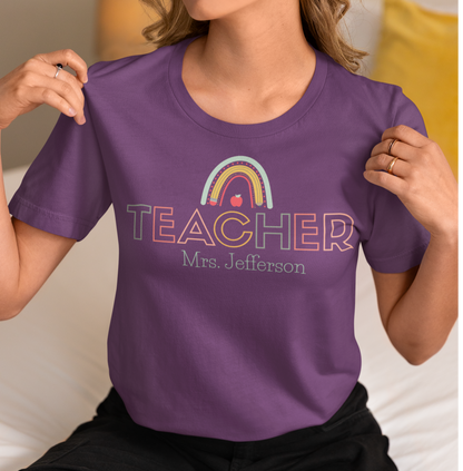 Custom Teacher Outline Lettering Arch Short Sleeve Tee