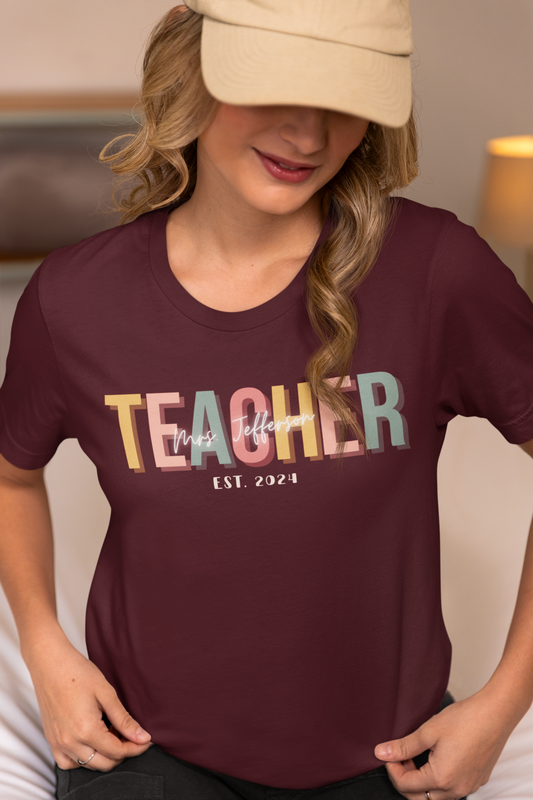Custom Teacher Boho Block Lettering Short Sleeve Tee