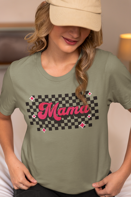 Pink Checkered Mama Short Sleeve Tee