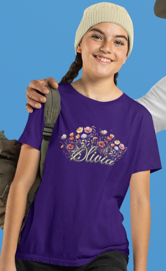 Custom Yellow Name Flower Youth Shirt