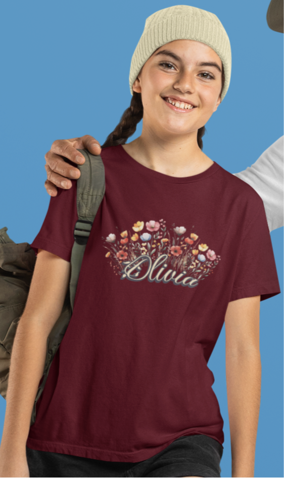 Custom Yellow Name Flower Youth Shirt