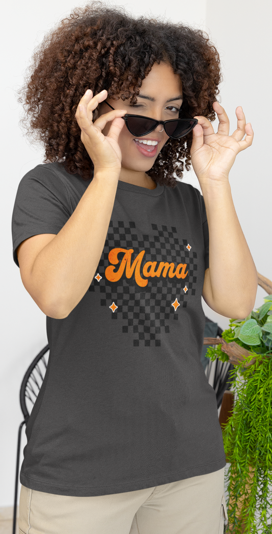 Orange Heart Checkered Mama Short Sleeve Tee